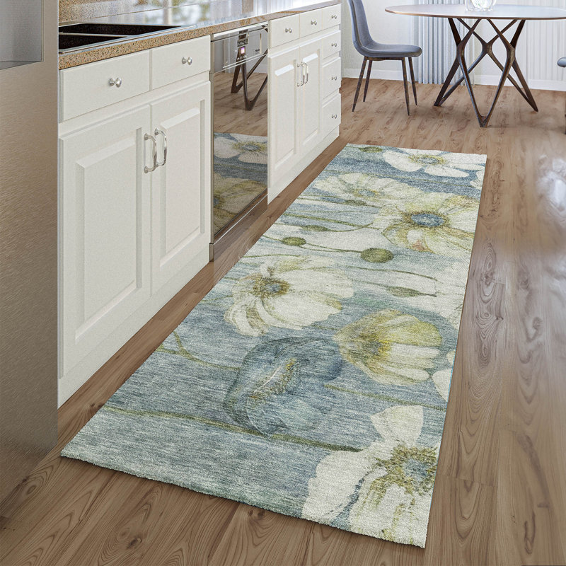 Premium Machine Washable Prisco Blue Rug, Runner 2'3" x 7'6"