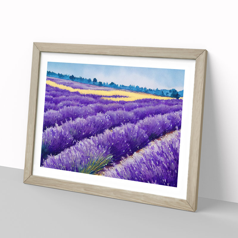 Lavender Field Watercolour Vol.3 - Single Picture Frame Painting, 25cm H x 34cm W x 2cm D, Oak Framed