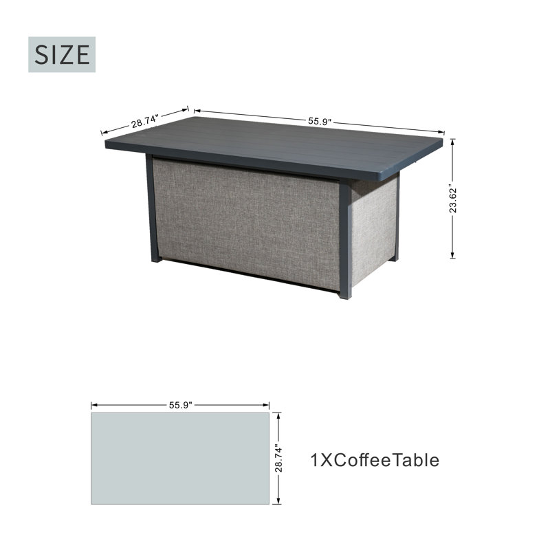 Table basse d'extérieur rectangulaire en aluminium