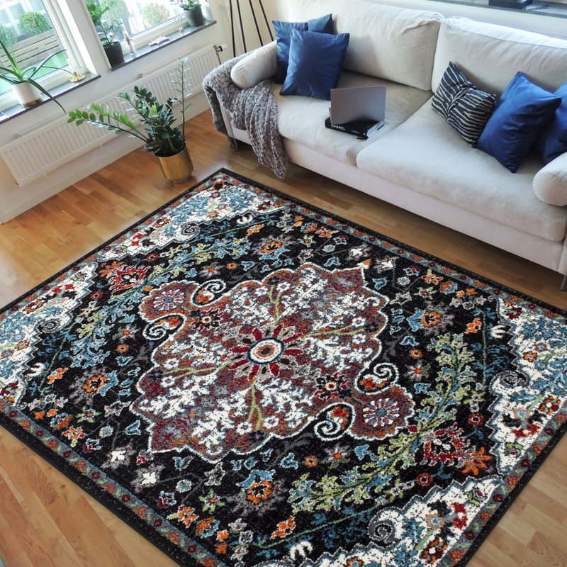Tapis noir tissé à la machine Aeryn, Rectangle 5 pi x 7 pi