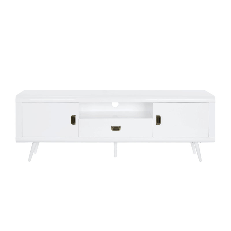 Meuble télé rectangulaire blanc brillant Pagan