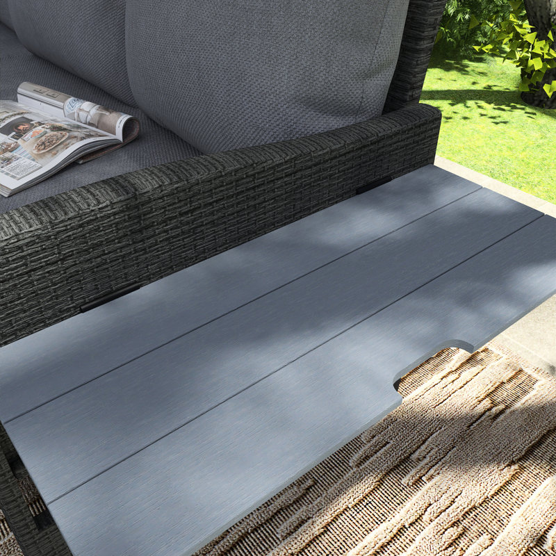 5-Piece Rectangle Wicker Outdoor Patio Dining Set With Side Tables, Gray/Gray