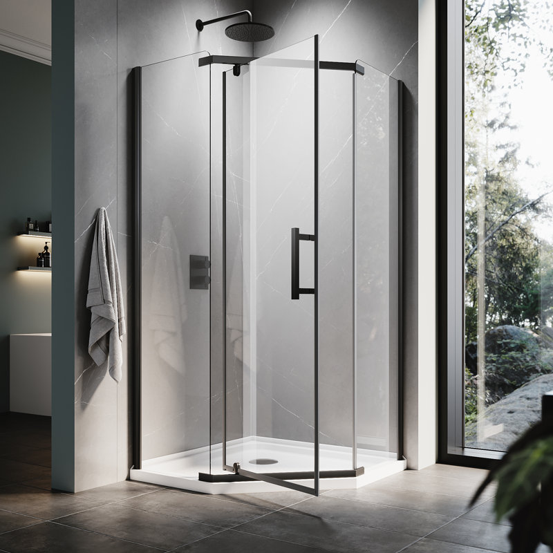Enceinte de douche de coin Neo-Angle, porte de douche pivotante, verre trempé transparent de 6 mm, l 36,5 po x P 36,5 po x H 72 po