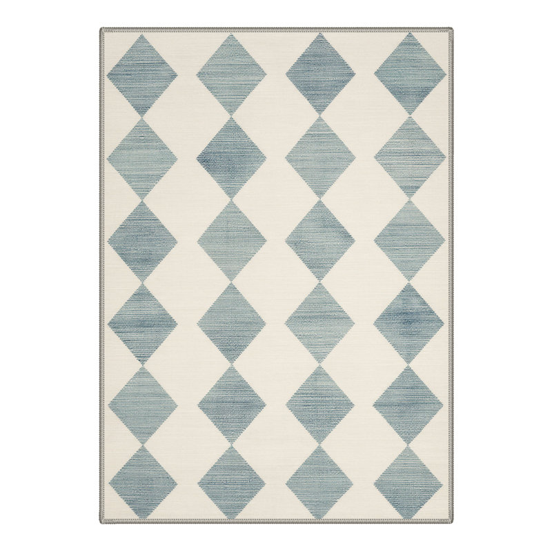 Liadan Diamondix Geometric Machine Washable Blue / Beige Indoor Area Rug with Non-Slip Backing, Round 5'