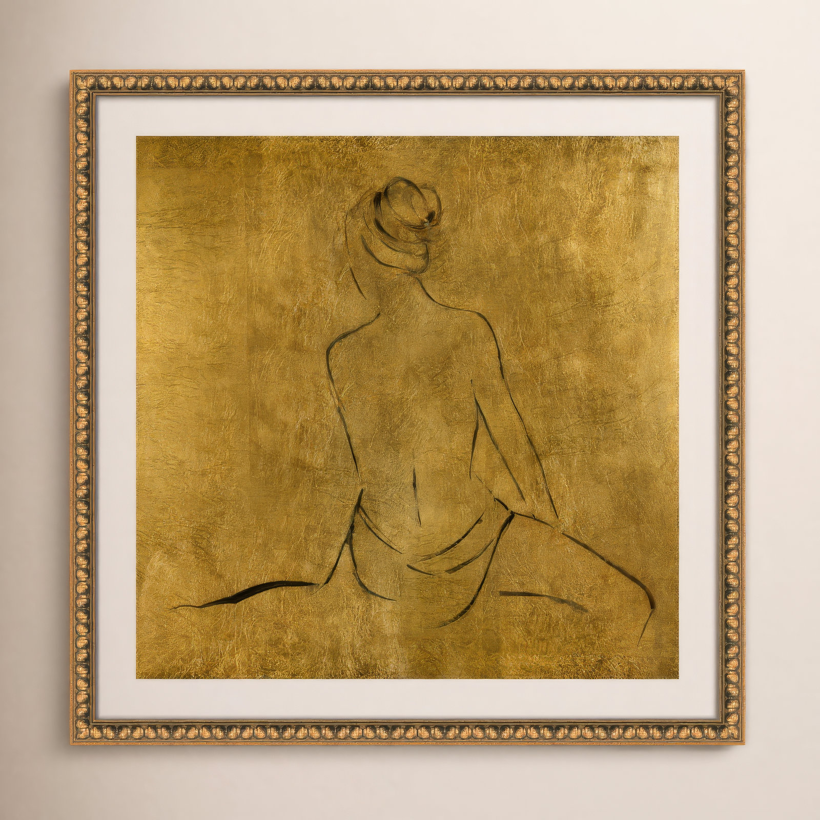 Golden Bather II by Sally Swatland - Painting Print, Gold Bead Framed Paper, 33.25" H x 33.25" W x 1.13" D