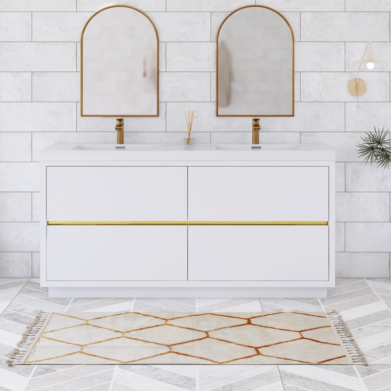 Meuble-lavabo autoportant 71 po avec plateau en résine 71 po, Blanc