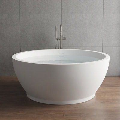 53 Inch Solid Surface Freestanding Soaking Tub Round Bath Tub Matte White
