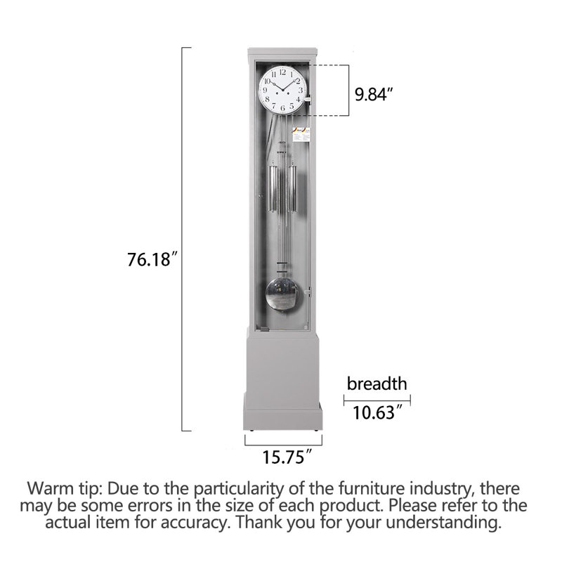 76.18 in. H Glass and Solid Wood Grandfather Clock