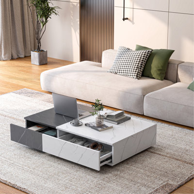 Modern Style Black And White Coffee Table With Two Storage Spaces