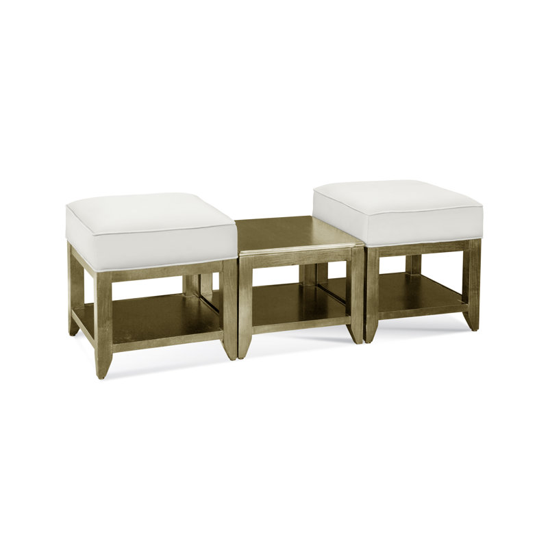 Elements Upholstered Cube Ottoman, Green Performance Fabric; 0851-54, Brass