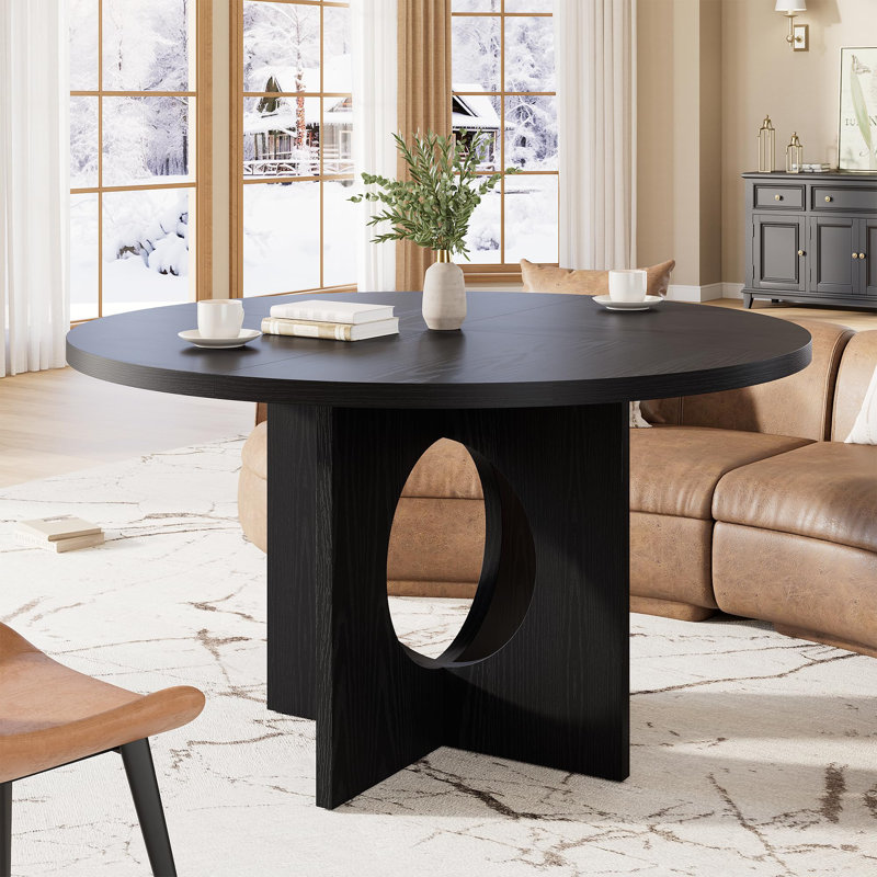 Table de salle à manger 47 "pour 4-6, table de cuisine moderne avec base piédestal robuste, Noir