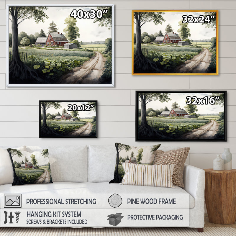 Welcome To The Farm III - Barn Farm Ranch, art mural, H 24 po x l 32 po x P 1 po, Cadre flottant doré