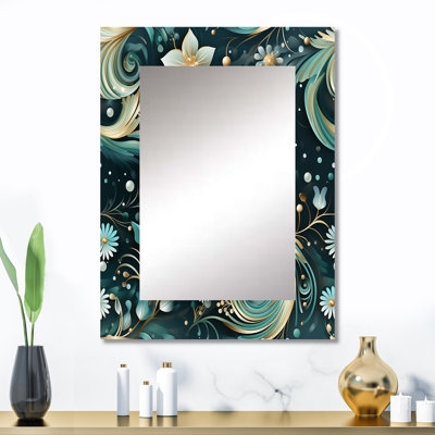 Acil Modern Sea Paisley Spirals - grand miroir à motif cachemire, motif cachemire floral unique, impression sur métal