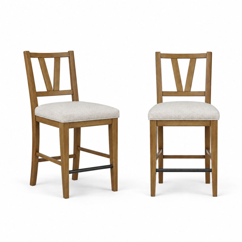 Chaise à dossier à lattes à hauteur de comptoir Deemston - Anacardier