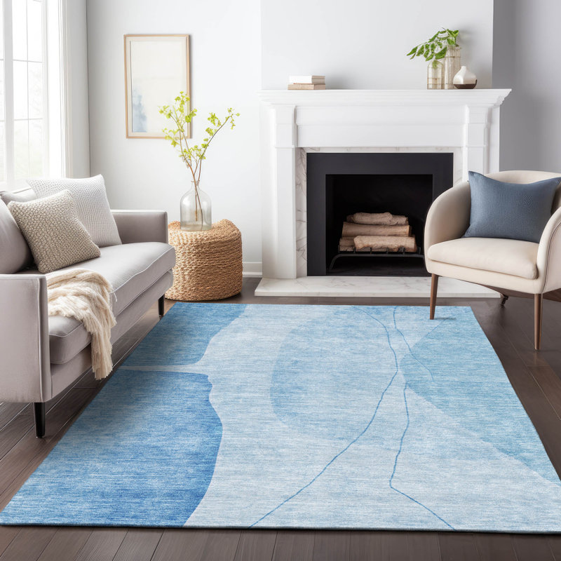 Premium Machine Washable Prisco Blue Rug, Rectangle 2'6" x 3'10"