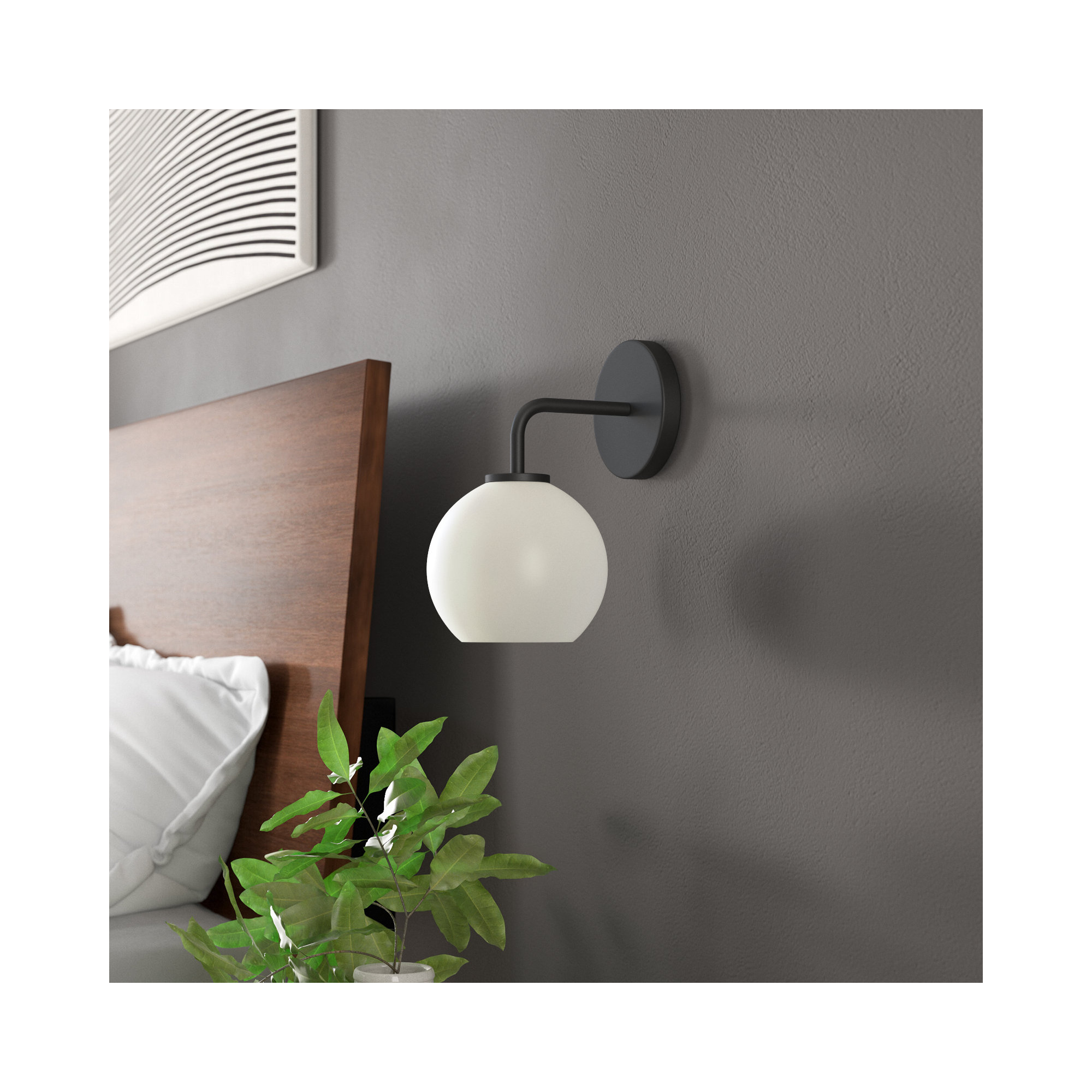 Childerley Single Light Glass Steel Dimmable Armed Sconce, White, Midnight Black