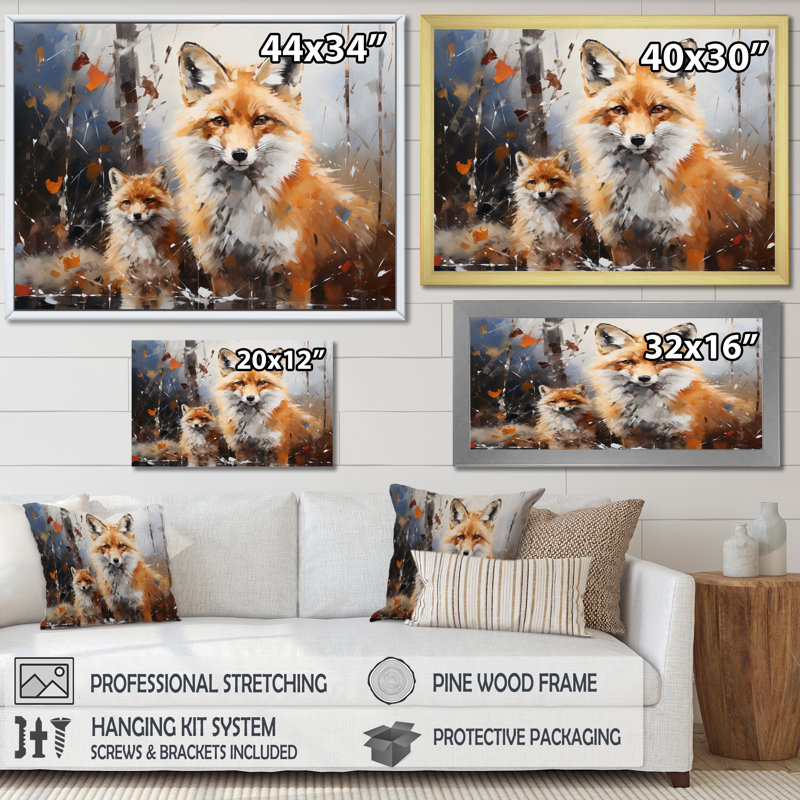 Animal Rusty Red Fox, reproduction d'art sur toile, Cadre doré simple, H 34 po x l 44 po x P 1,5 po