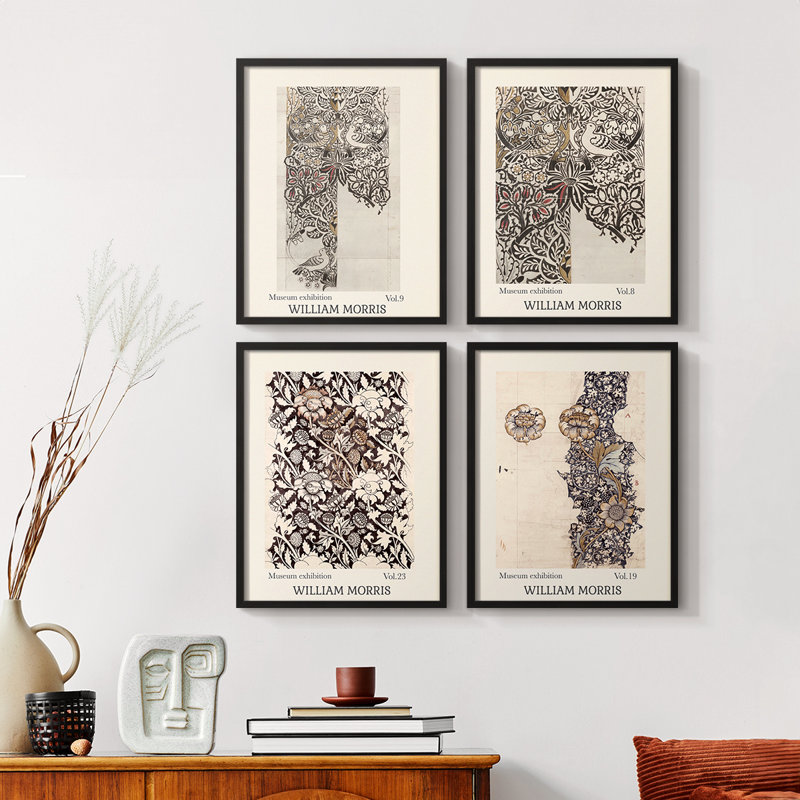 «William Morris V», ensemble de 4 reproductions encadrées, Noir, H 14 po x l 11 po