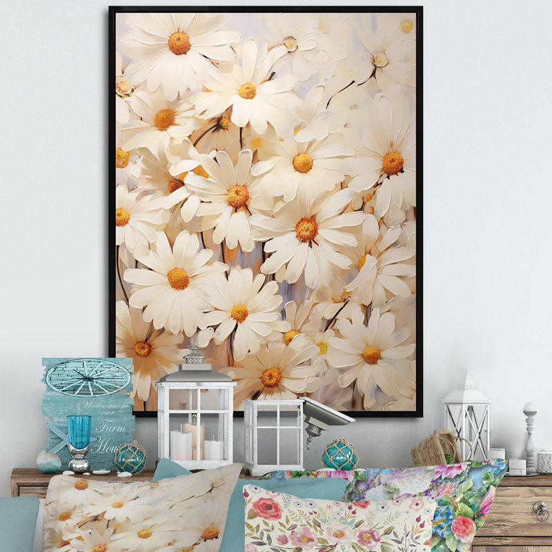" White Daisy Fields Elegance VI ", 32" H x 24" W x 1" D, Black Floater Framed