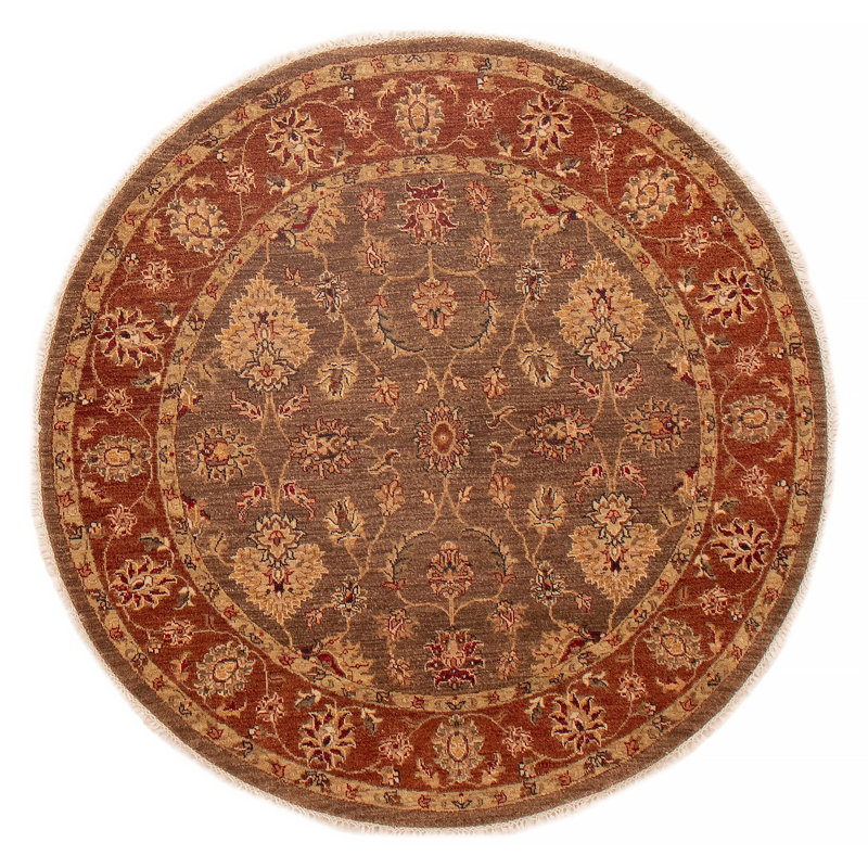 Tapis unique noué à la main brun Jamshidpour 5 pi 0 po x 5 pi 0 po