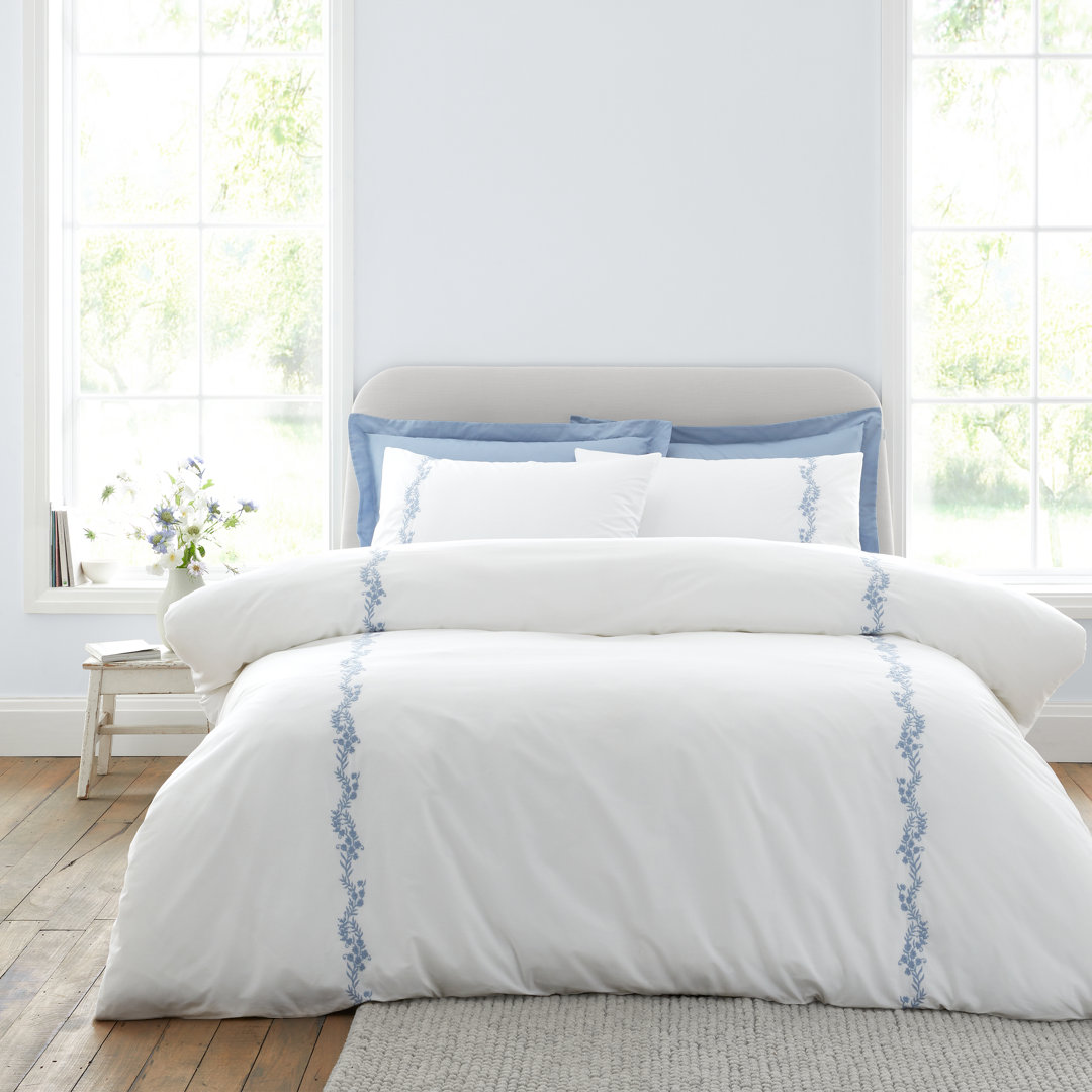 Camille Embroidered Floral 200 Thread Count Cotton Duvet Cover Set