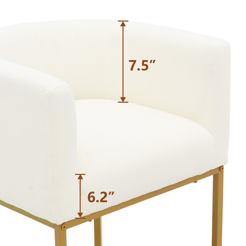 26" Upholstered Metal Barrel Counter Bar Stool, Beige Seat/Gold Frame, 3