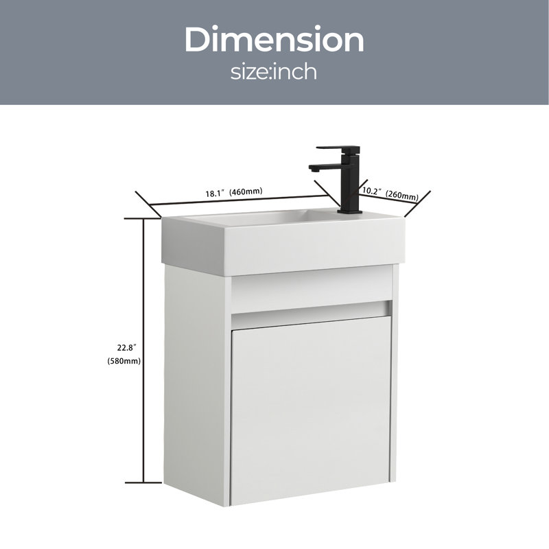Ensemble de meuble-lavabo simple 18,11 po avec plateau en résine, Blanc