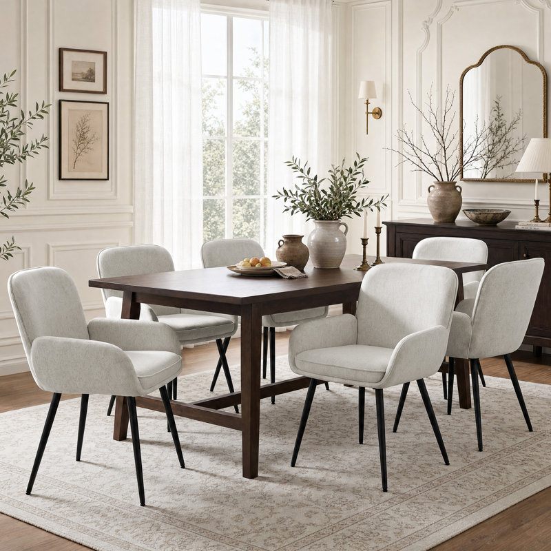 Upholstered Chenille Dining Chairs With Metal Legs (Set Of 6), 6, Green Chenille