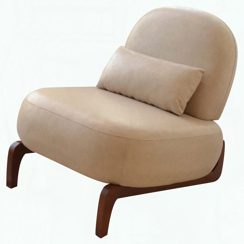 Mignon fauteuil d'appoint sans accoudoirs - Similicuir crème - Pieds en bois massif, Crème