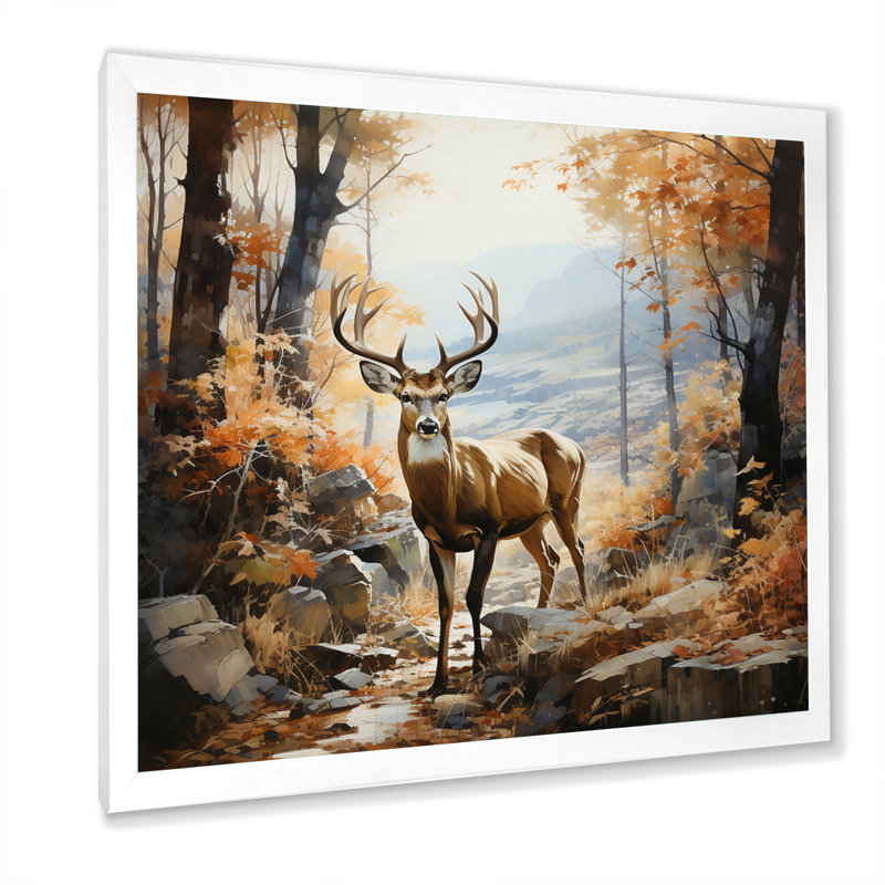 Cerf automne sérénade - impression, Cadre simple blanc, H 30 po x l 30 po x P 1 po