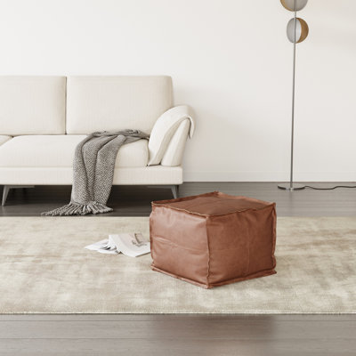 19" Genuine Leather Square Pouf Ottoman by 17 Stories