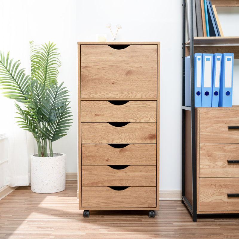 Garysburg 6-Drawer Dresser with Side Cabinet, Rolling Storage Organizer with Lockable Wheels, Modern Drawer Chest for Bedroom, Closet, Apartment – Space-Saving Clothes, Accessories & Essentials Storage
