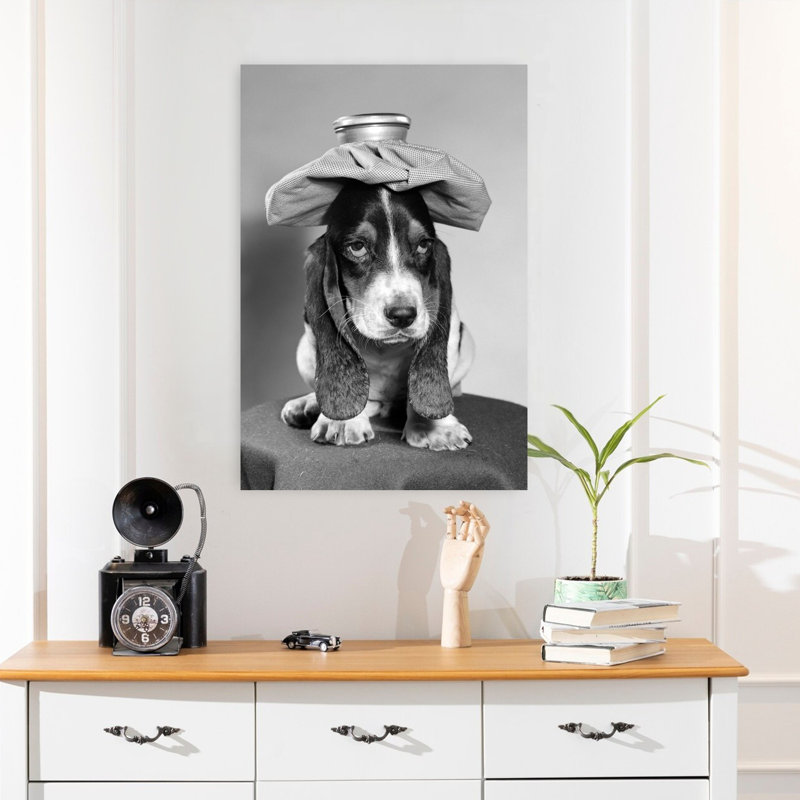 Bassett hound, chien avec sac de glace, art rétro rétro, H 24 po x l 16 po