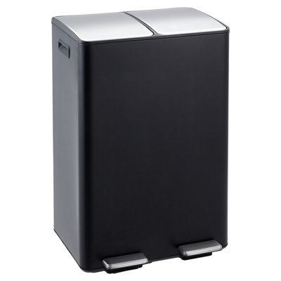16 Gal Dual Trash Can for Kitchen, 2 x 30 L Stainless Steel Garbage Can with Lid