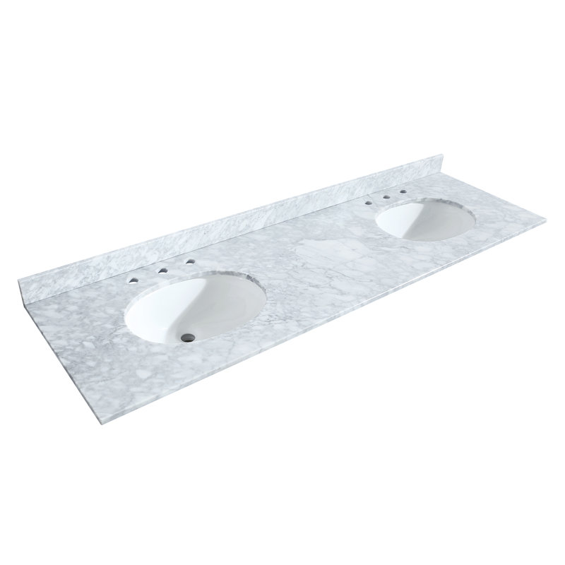 Meuble-lavabo double autoportant 72 po avec plateau en marbre Sheffield, Marbre de Carrare blanc, Gris foncé