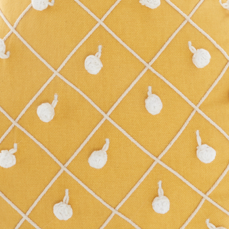 Yellow Cotton Pineapple Embroidered Throw Pillow 20x12"