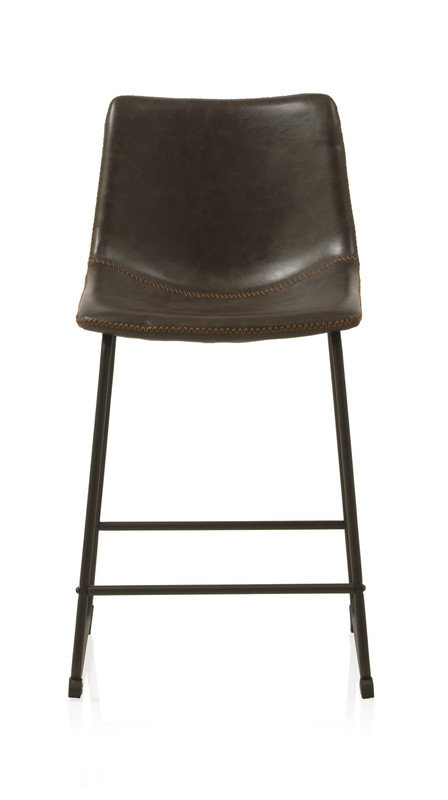 Upholstered Counter Stool with Metal Frame, Dark Brown