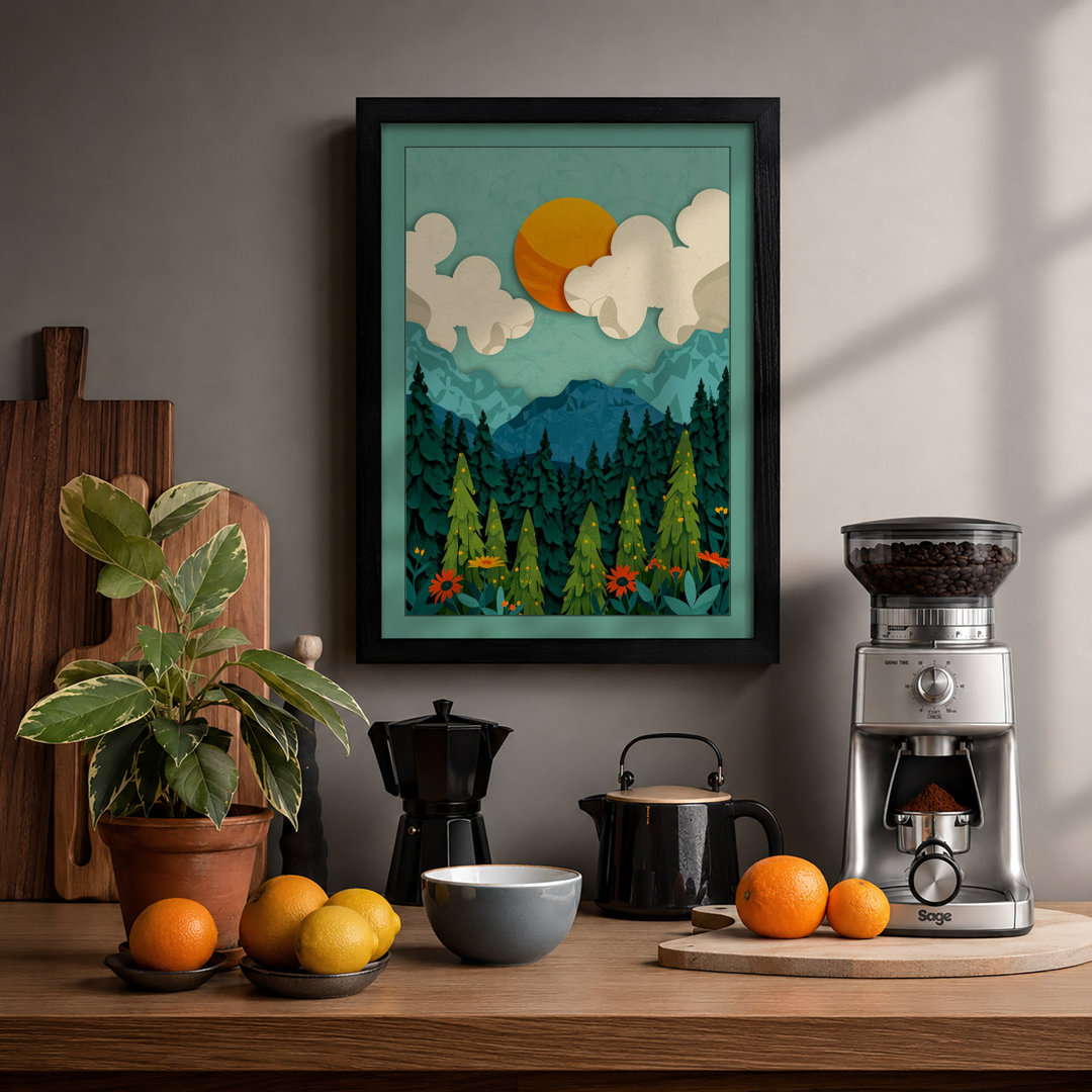 Mountains Under Morning Sun Scandinavian - Framed Print