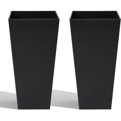 2 grands pots à fleurs carrés de 30 po de hauteur, contenant pour plante d'extérieur avec plateau intérieur détachable, pot de fleurs moderne et résistant pour les arbres de jardin de patio, porche, noir