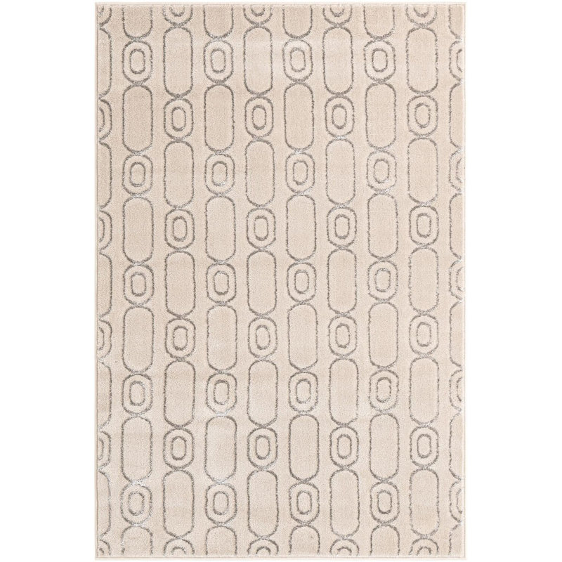 Tapis contemporain blanc et argenté Vincente, Rectangle 4 pi 1 po x 6 pi 1 po