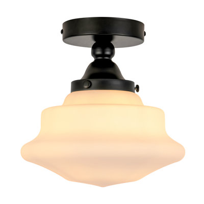 Buckminster 1-Light Vintage Schoolhouse Fluted Glass Semi Flush Mount Ceiling Light  for Hallway