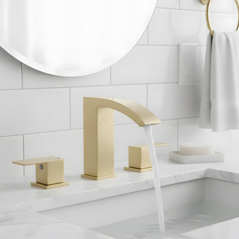 Robinet de lavabo de salle de bain 3 trous avec double poignée levier, Or brossé