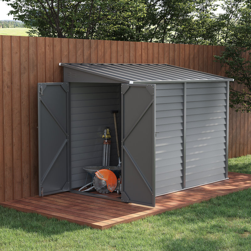 5 ft. W x 9 ft. D Metal Lear-To Storage Shed, Gray