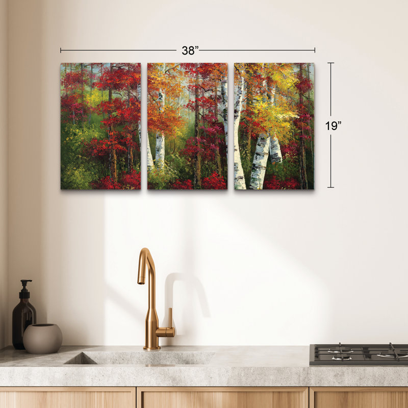 Ensemble de 3 panneaux muraux - Rio «Indian Summer», art mural sur toile pour le salon, la chambre à coucher ou le bureau 