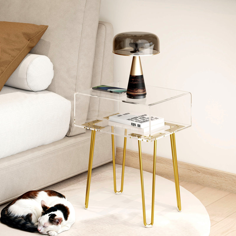 Clear Acrylic Nightstand with Tripod Metal Legs