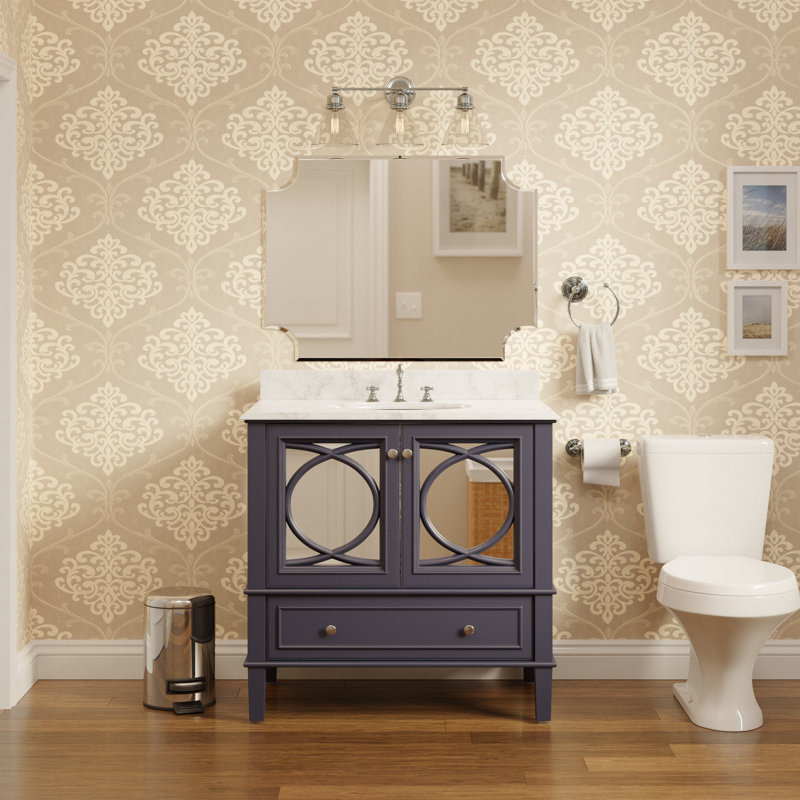 Brendale 36'' Single Bathroom Vanity with Carrara Marble Top, Charcoal Gray