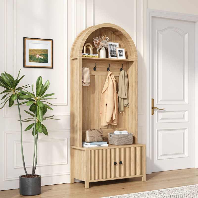 Hall Tree 31.5'' Wide With Shoe Storage, Natural