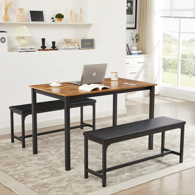 Home Office Set Collapsible Desk And Bench Set Extension Gaming Writing Desk Computer 63 Inch Long Simple Desk Large Executive Work Study Desk  For Small Spaces