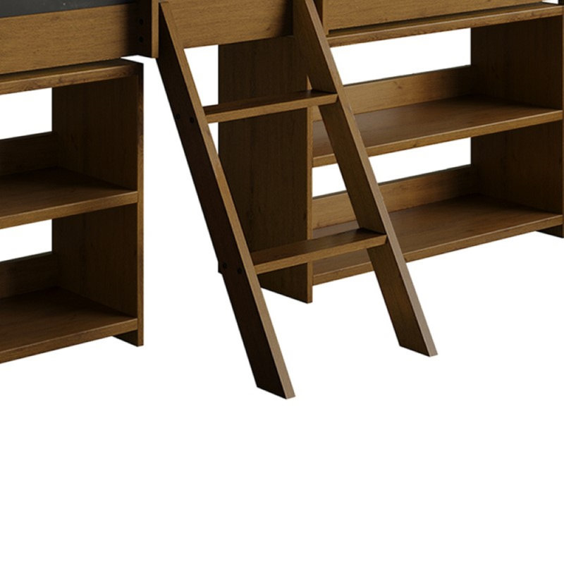 TWIN SIZE WOODEN LOFT BED IN WALNUT, Walnut