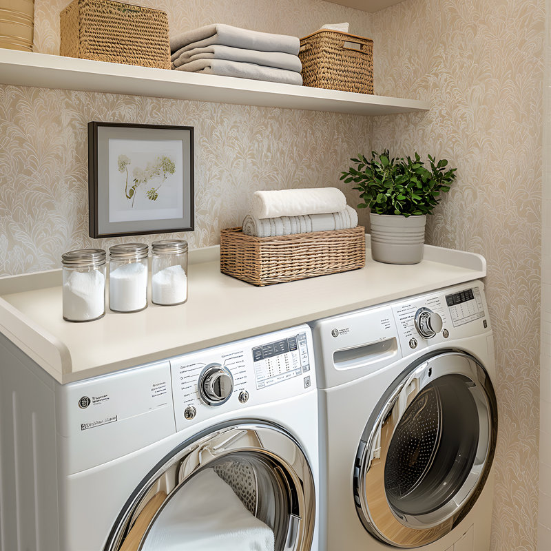 Kaboon Washer Dryer Countertop with Edge Rails, 27.5" x 54", Laundry Room Organization, Beige Leather